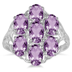 Oval Cut Amethyst and Diamond Ring in Sterling Silver