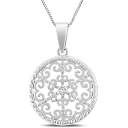 Diamond Accent Engraved Pendant in .925 Sterling Silver