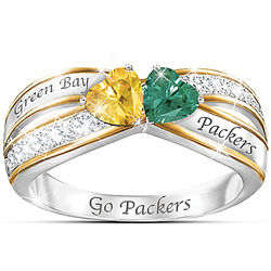 Heart Of Green Bay Ring with Packers Colored Crystals