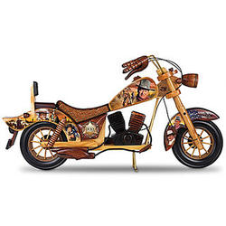 John Wayne Wooden Motorcycle Sculpture with Portrait Art