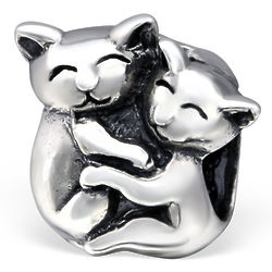 Hugging Kitty Cats Pandora Compatible Charm Bead