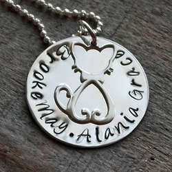Cat Lady Hand Stamped Personalized Silver Disc Necklace