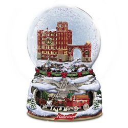 Budweiser Musical Christmas Glitter Globe with Moving Wagon