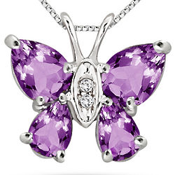 Amethyst and Diamond Butterfly Pendant in Sterling Silver