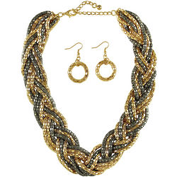 Gold-Tone Woven Bib Statement Necklace and Earrings