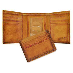 Baseball Stitch Brown Leather Trifold Wallet
