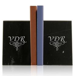 Monogram Personalized Black Marble Bookends