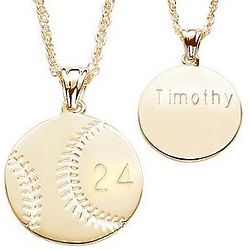 Personalized Engraved Gold Plated Baseball Pendant