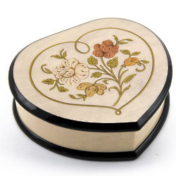 Ivory Stain Heart-Shaped Music Box with Floral Center