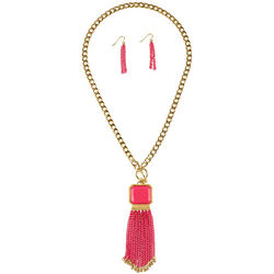 Gold-Tone Resin Tassel Necklace and Earrings