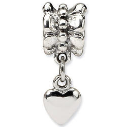 Dangling Puffy Heart Bead in Sterling Silver
