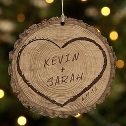 Personalized Carved Heart Wood Ornament