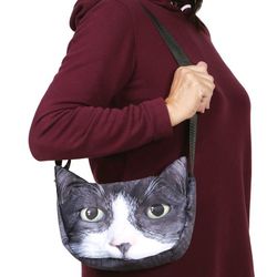 Sublimated Tuxedo Cat Face Hobo Bag