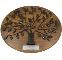 Metal Family Tree on Oval Plaque with Silver Engraved Plate