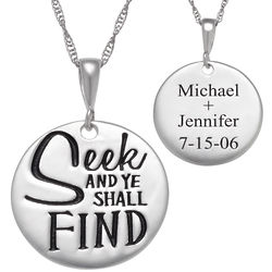 Seek And Ye Shall Find Sterling Silver Engraved Disc Necklace