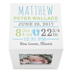 The Day We Met You Personalized Rotating Photo Cube in Blue