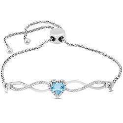 5mm Blue Topaz and Diamond Infinity Silver Bolo Bracelet