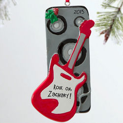 Rock On Personalized Guitar Christmas Ornament