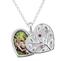 Sterling Silver 3 Birthstone Swing Heart Picture Pendant
