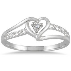 Diamond Accent Split Shank Heart Twist Ring in Sterling Silver