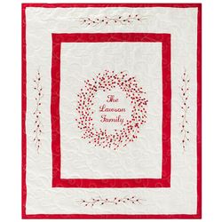 Personalized Holiday Berry Wreath Quilted Throw Blanket