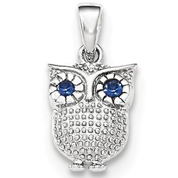 Blue Synthetic Sapphire & Sterling Silver Owl Pendant