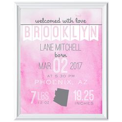 Baby's Personalized Water Color Welcome Art Print in Pink