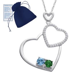 A Mother's Bond Two Birthstone Sterling Heart Pendant