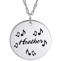 Musical Notes Sterling Silver Engraved Name Disc Necklace