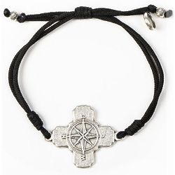 Compass Cross Silver and Cord Bracelet
