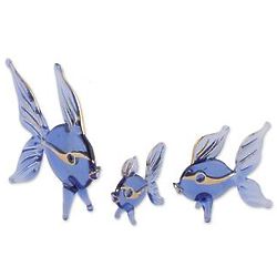 Angelfish Trio in Blue Blown Glass & Gold Leaf Figurines