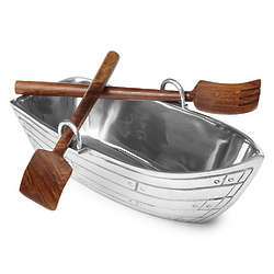 Row Boat Salad Bowl with Wood Serving Utensils