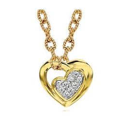 14k Yellow Gold Pave Diamond Heart Necklace