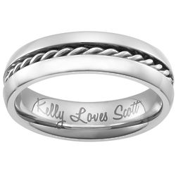Men's Stainless Steel Rope Inlay Engraved Ring