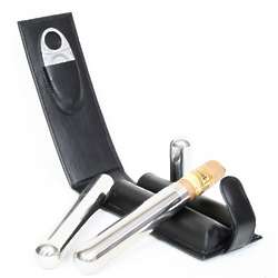 Double Leather Cigar Case And Cutter