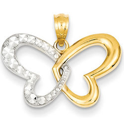 Butterfly Heart Pendant in 14K Gold and Rhodium