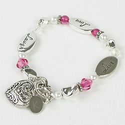 Personalized Live, Love, Laugh Bracelet with Heart Charm