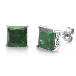 Sterling Silver Princess Green CZ Solitaire Stud Earrings