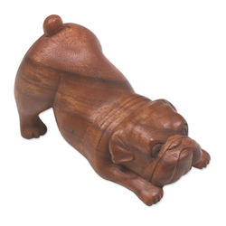 Joyful Bulldog Wood Sculpture