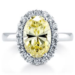 Sterling Silver Oval Canary Yellow CZ Halo Ring