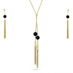 Gold-Tone Tassel Ball Bead Fashion Necklace and Earrings