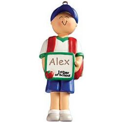 Caucasian Boy 1st Day of School Personalized Ornament