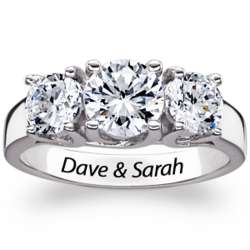Sterling Silver Cubic Zirconia Trio Engraved Engagement Ring