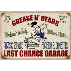 Grease n' Gears Garage Metal Sign