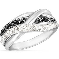 Black and White Diamond Solid Sterling Silver Women's Ring