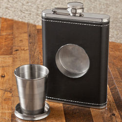 Personalized Leather Flask with Folding Shot Glass