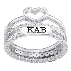 Monogrammed Sterling Silver Diamond Accent Heart Stackable Rings