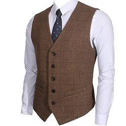 Wool Herringbone Plaid Business Suit Vest
