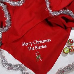 Personalized Christmas Candy Cane Fleece Blanket