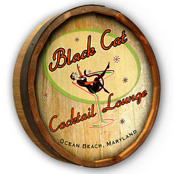 Personalized Black Cat Cocktail Lounge Quarter Barrel Sign